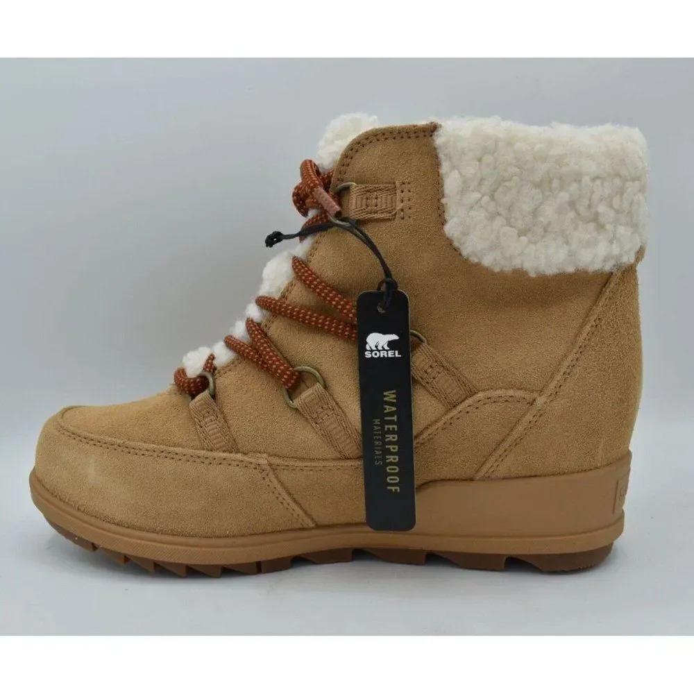 Sorel‎ Womens Size 9.5 Evie Cozy Lace-Up Wedge Tawny Buff Suede Waterproof Boots
